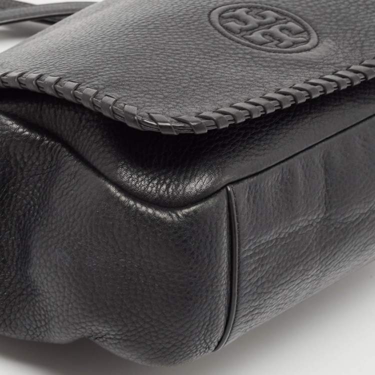 Pre Owned Tory Burch Black Braided Leather Marion Flap Shoulder Bag