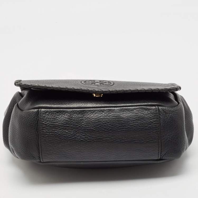 Pre Owned Tory Burch Black Braided Leather Marion Flap Shoulder Bag