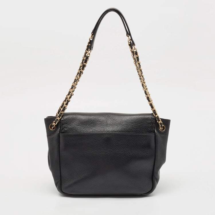 Pre Owned Tory Burch Black Braided Leather Marion Flap Shoulder Bag