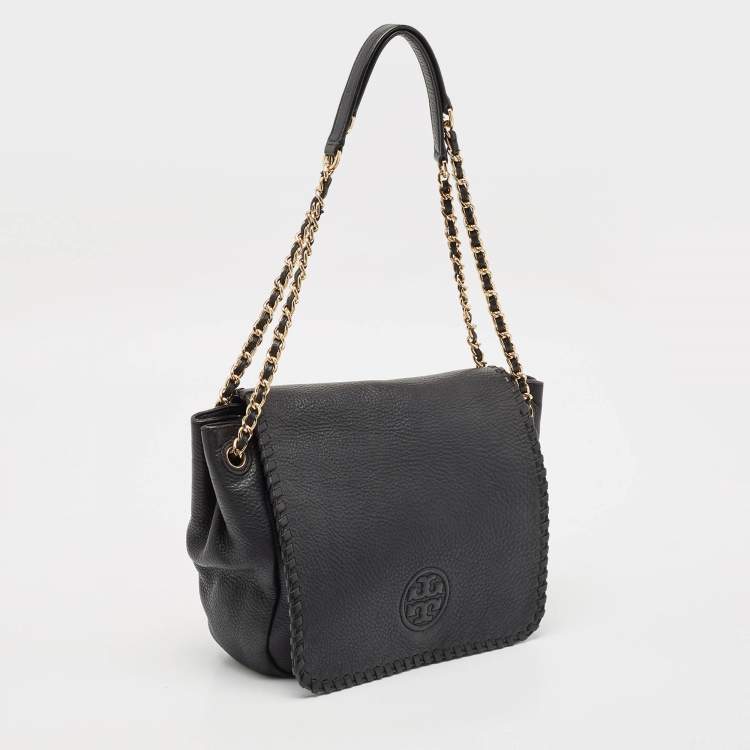 Pre Owned Tory Burch Black Braided Leather Marion Flap Shoulder Bag