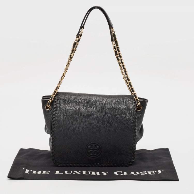 Pre Owned Tory Burch Black Braided Leather Marion Flap Shoulder Bag