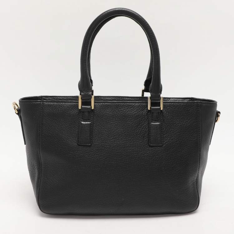 Pre Owned Tory Black Grained Leather Turnlock Flap Tote