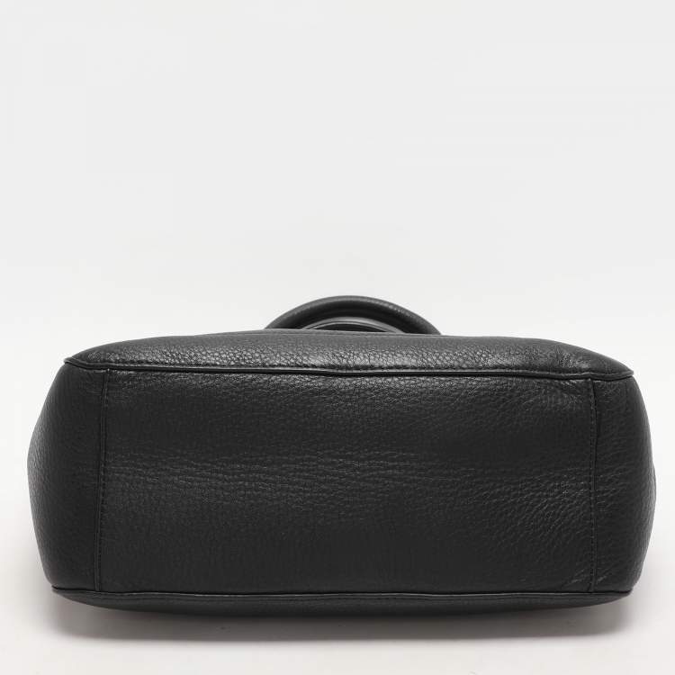 Pre Owned Tory Black Grained Leather Turnlock Flap Tote
