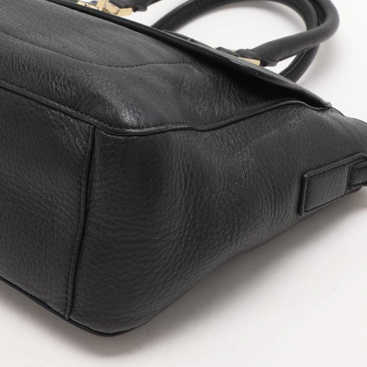 Pre Owned Tory Black Grained Leather Turnlock Flap Tote