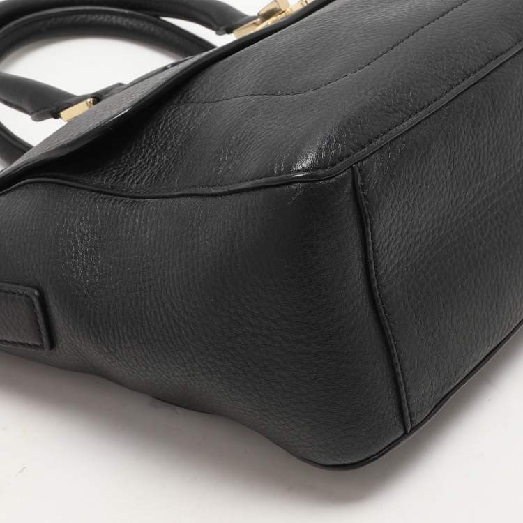 Pre Owned Tory Black Grained Leather Turnlock Flap Tote