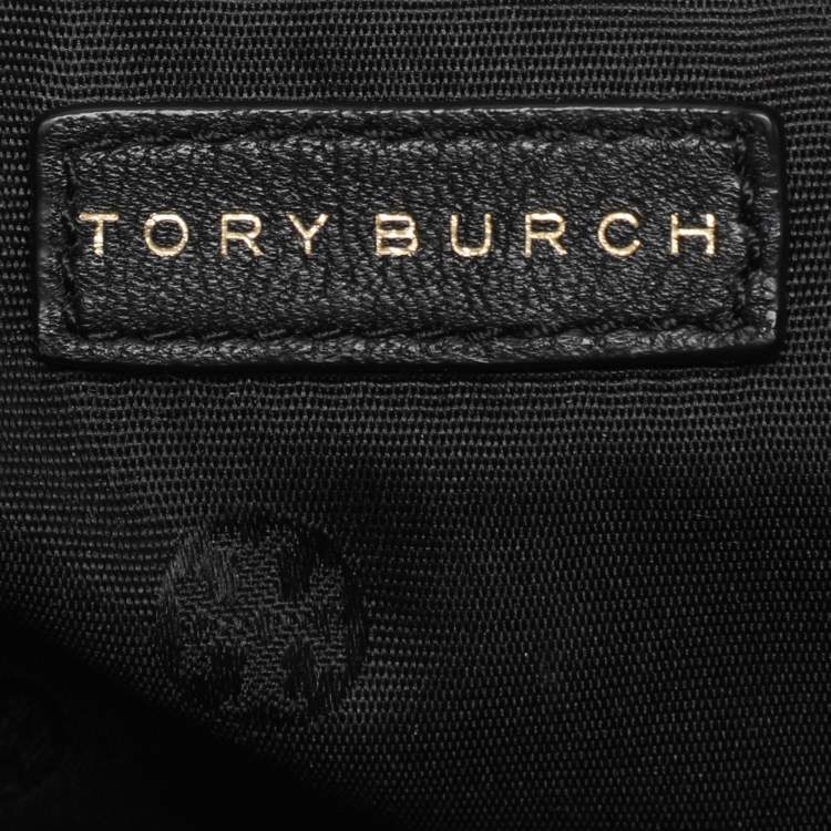 Pre Owned Tory Black Grained Leather Turnlock Flap Tote