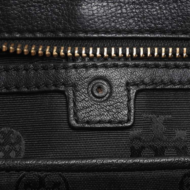 Pre Owned Tory Black Grained Leather Turnlock Flap Tote