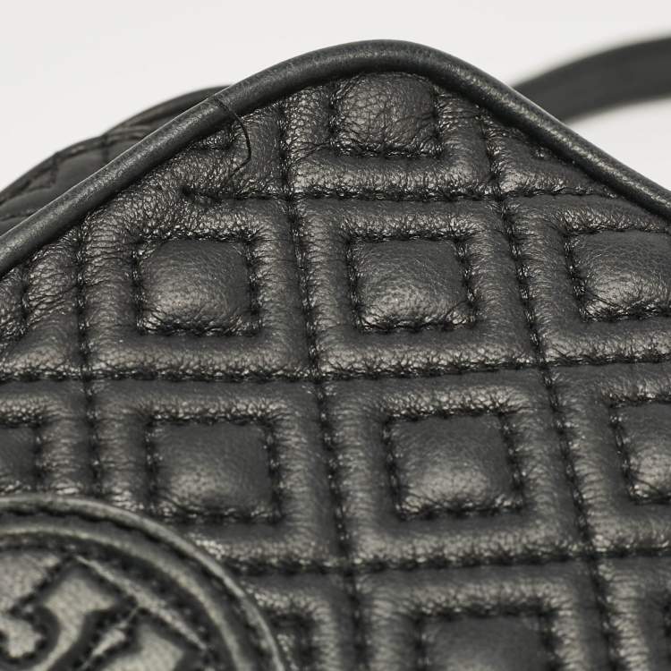 Pre Owned Tory Burch Black Quilted Leather Marion Crossbody Bag