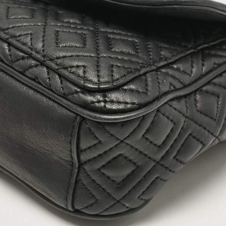 Pre Owned Tory Burch Black Quilted Leather Marion Crossbody Bag