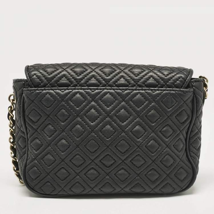 Pre Owned Tory Burch Black Quilted Leather Marion Crossbody Bag