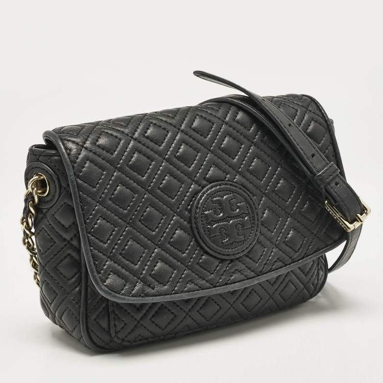 Pre Owned Tory Burch Black Quilted Leather Marion Crossbody Bag