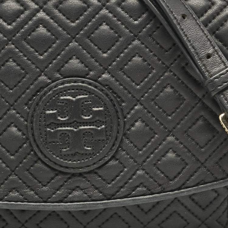 Pre Owned Tory Burch Black Quilted Leather Marion Crossbody Bag