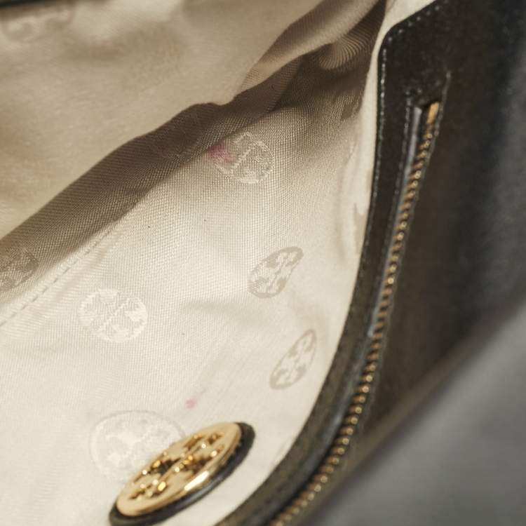 Pre Owned Tory Burch Black Leather Reva Logo Crossbody Bag