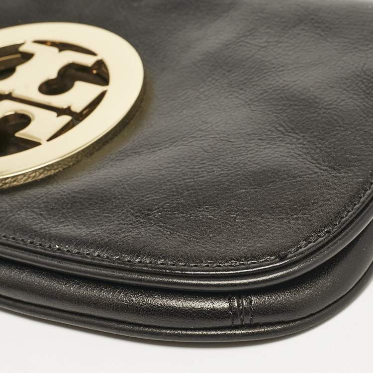 Pre Owned Tory Burch Black Leather Reva Logo Crossbody Bag