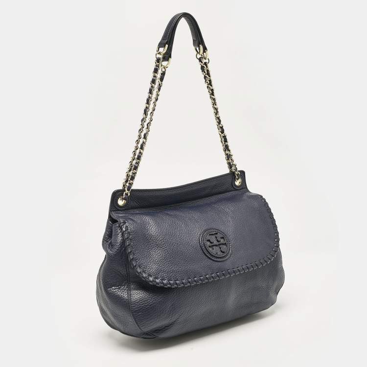 Pre Owned Tory Burch Blue Leather Marion Shoulder Bag