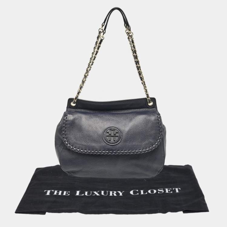 Pre Owned Tory Burch Blue Leather Marion Shoulder Bag