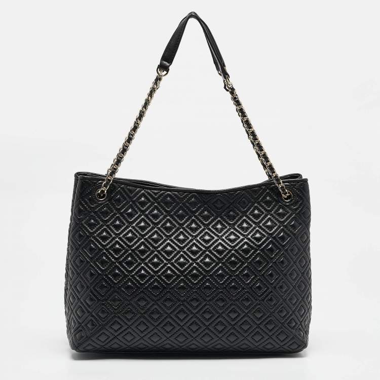 Pre Owned Tory Burch Black Quilted Leather Marion Tote