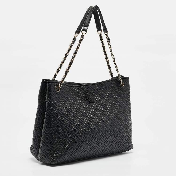 Pre Owned Tory Burch Black Quilted Leather Marion Tote