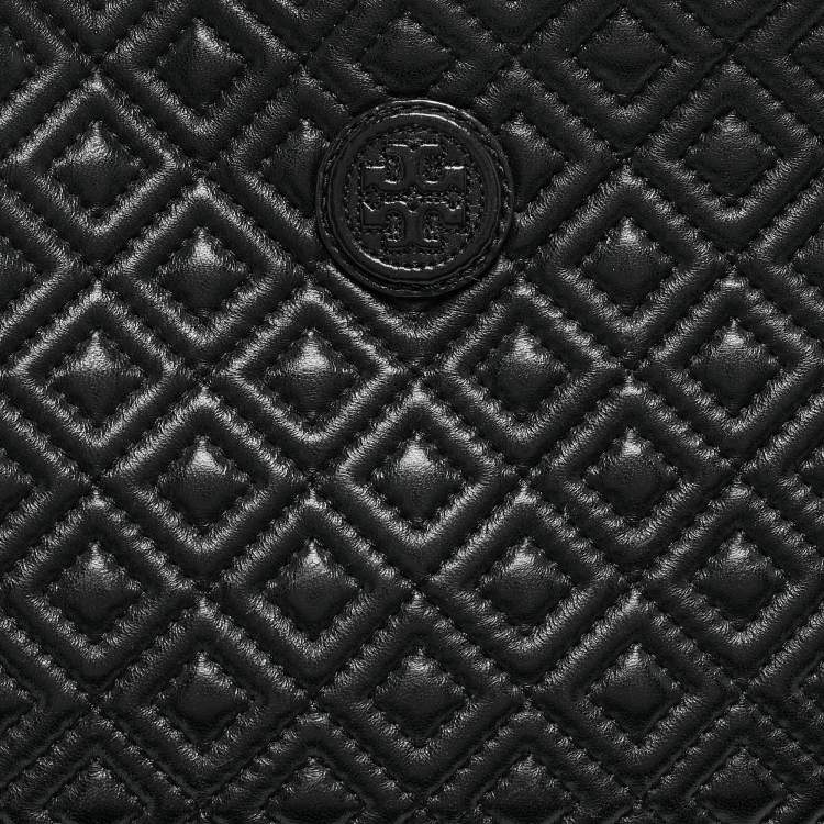 Pre Owned Tory Burch Black Quilted Leather Marion Tote