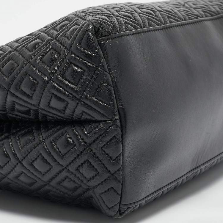 Pre Owned Tory Burch Black Quilted Leather Marion Tote
