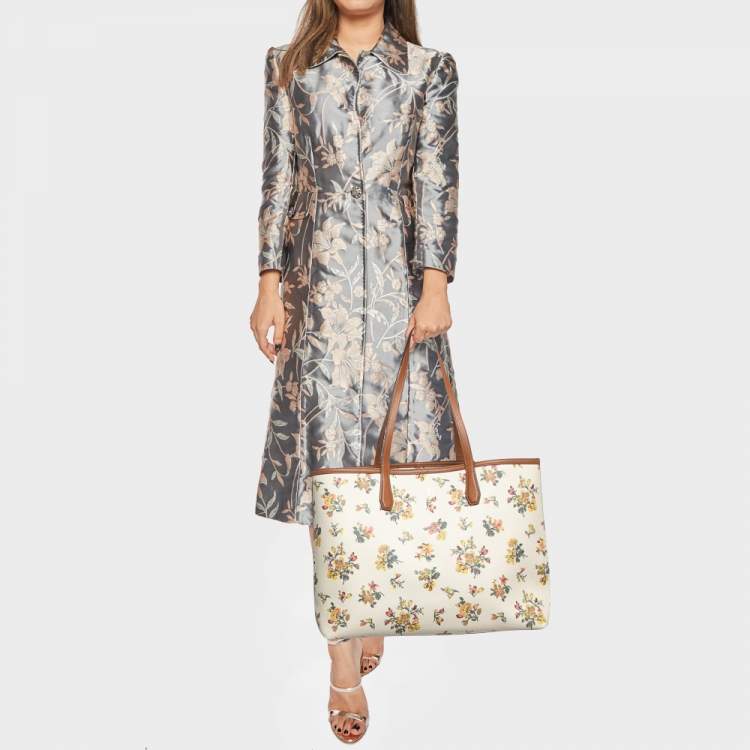 Pre Owned Tory Burch Multicolor Leather Floral Print Kerrington Tote