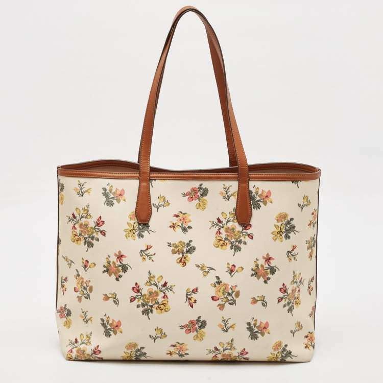 Pre Owned Tory Burch Multicolor Leather Floral Print Kerrington Tote