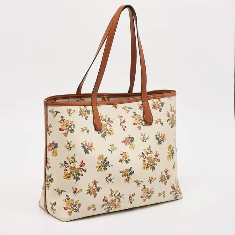 Pre Owned Tory Burch Multicolor Leather Floral Print Kerrington Tote