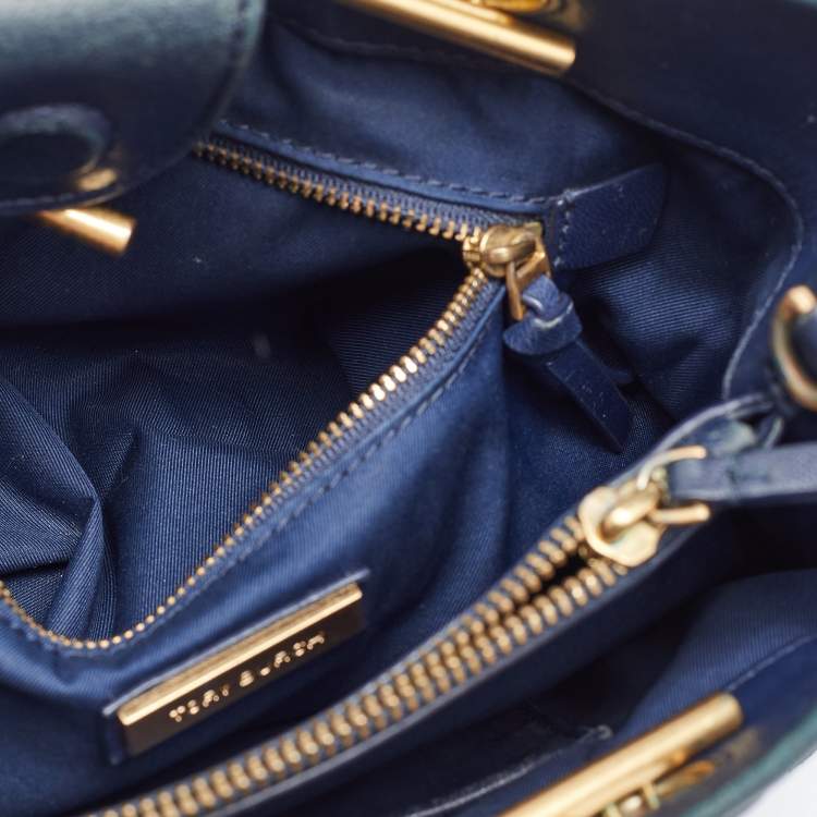 Pre Owned Tory Burch Navy Blue Quilted Leather Small Fleming Tote