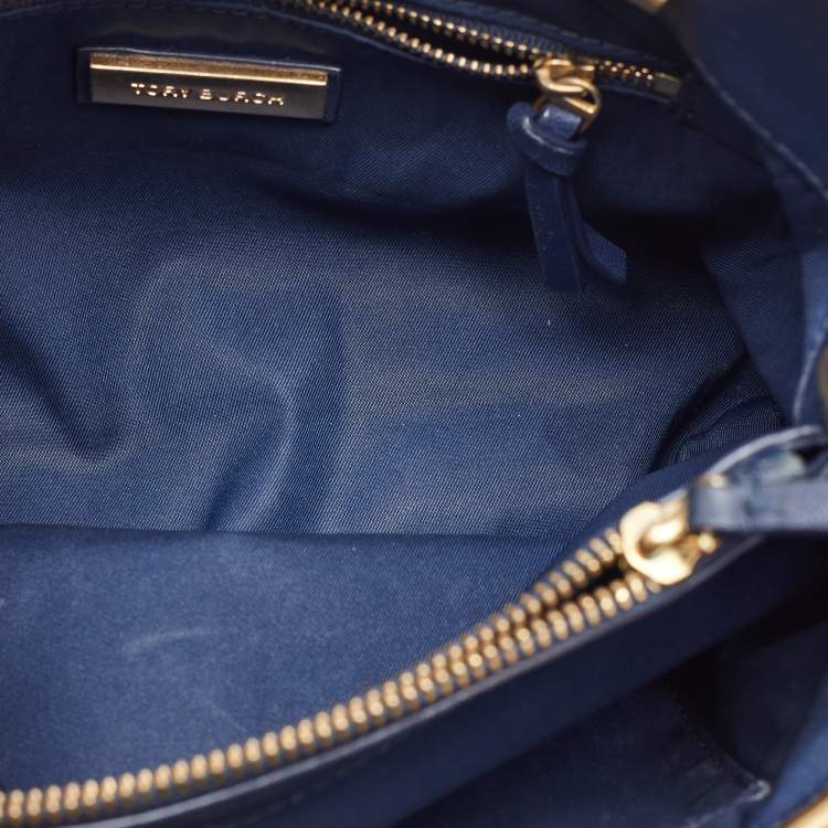 Pre Owned Tory Burch Navy Blue Quilted Leather Small Fleming Tote