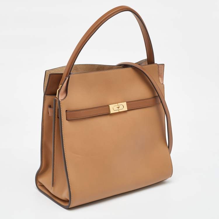 Pre Owned Tory Burch Beige Leather Lee Radziwill Double Bag