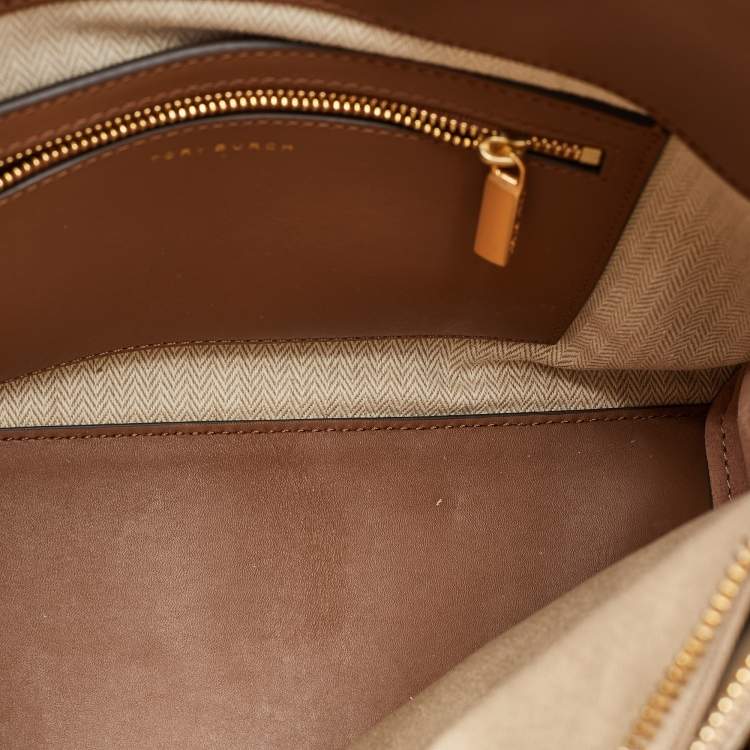 Pre Owned Tory Burch Beige Leather Lee Radziwill Double Bag