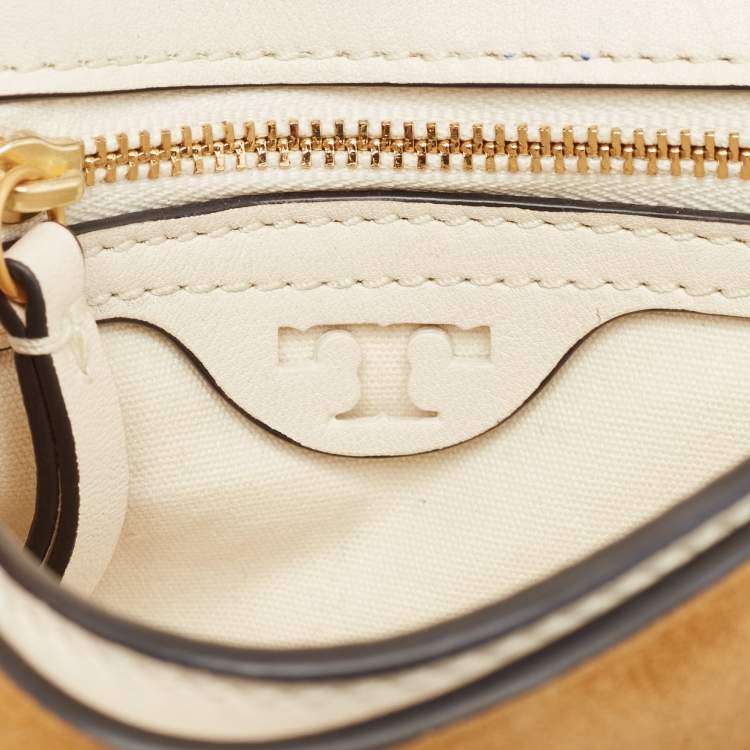 Pre Owned Tory Burch Tan/Black Leather and Suede Whipstitch Kira Crossbody Bag