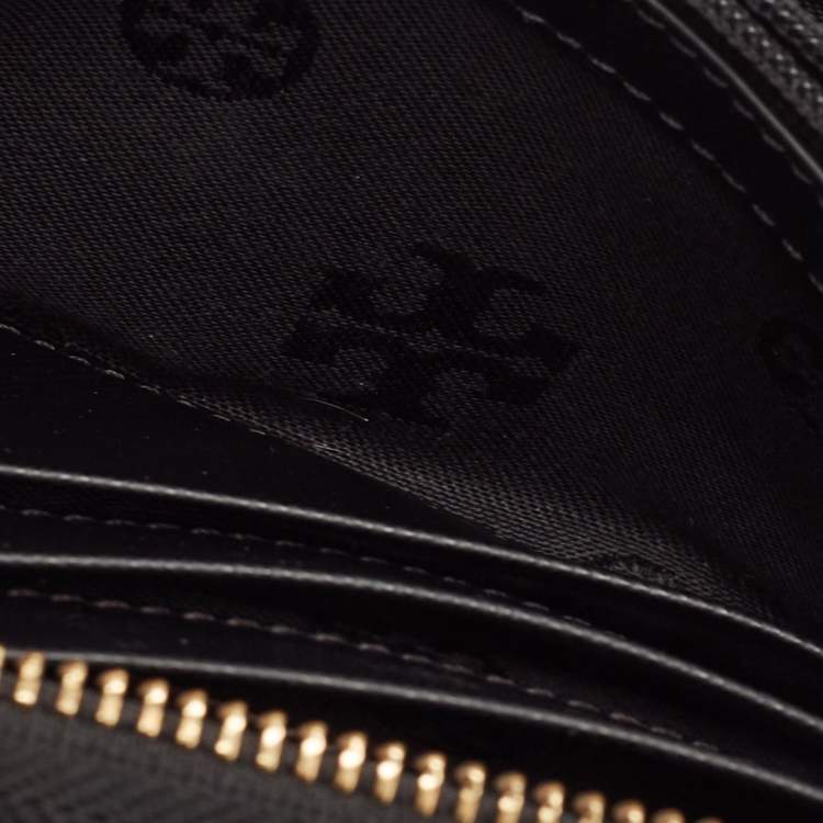 Pre Owned Tory Burch Black/Red Leather Robinson Wristlet Wallet
