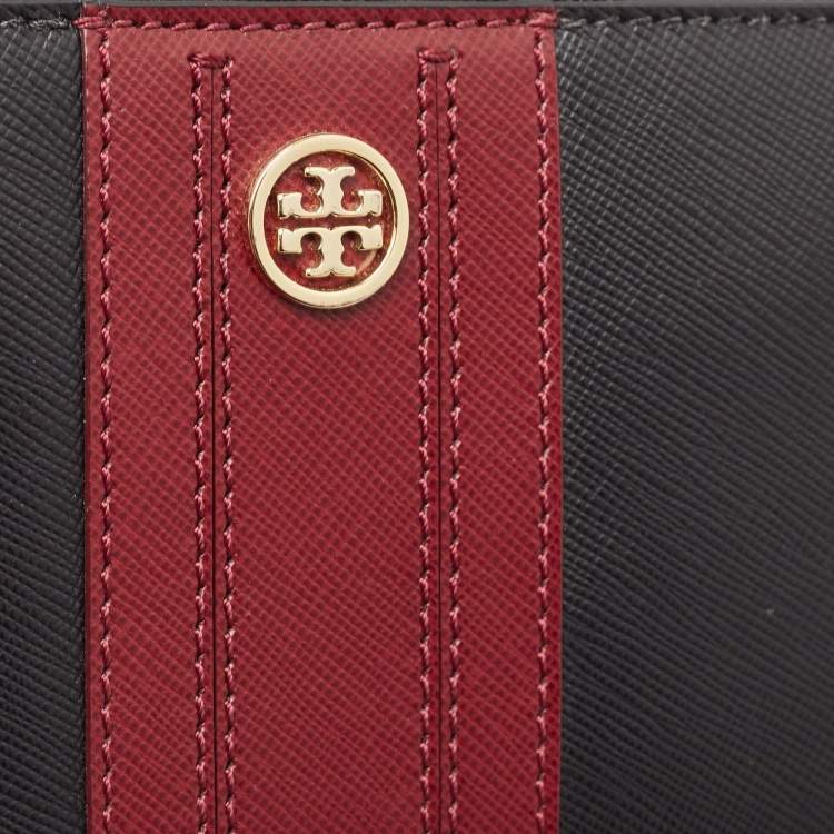 Pre Owned Tory Burch Black/Red Leather Robinson Wristlet Wallet