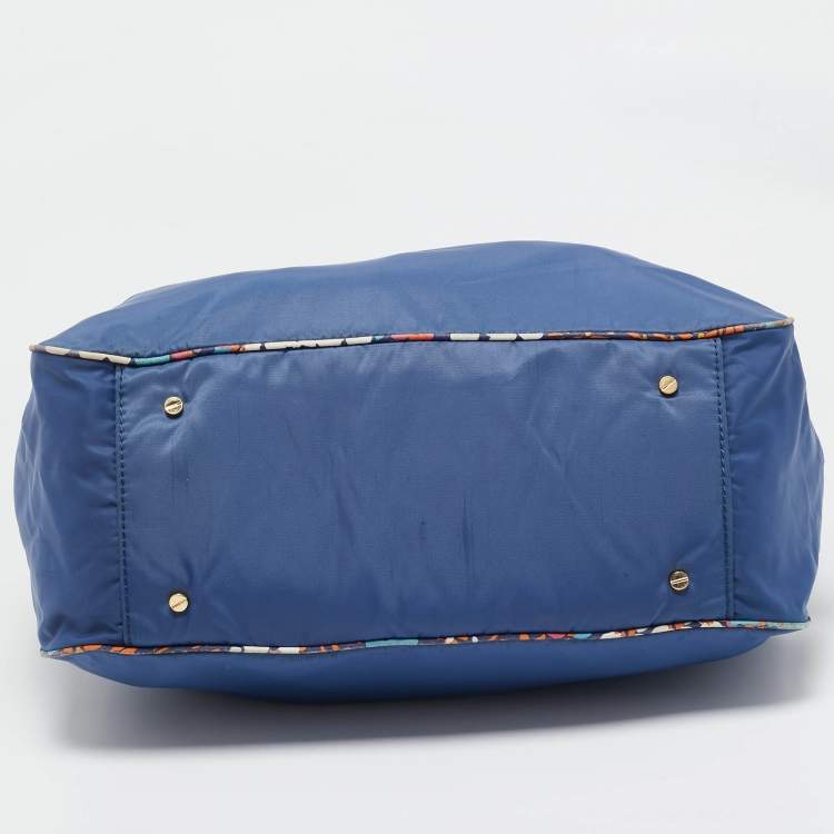 Pre Owned Tory Burch Blue/Multicolor Nylon Logo Tote