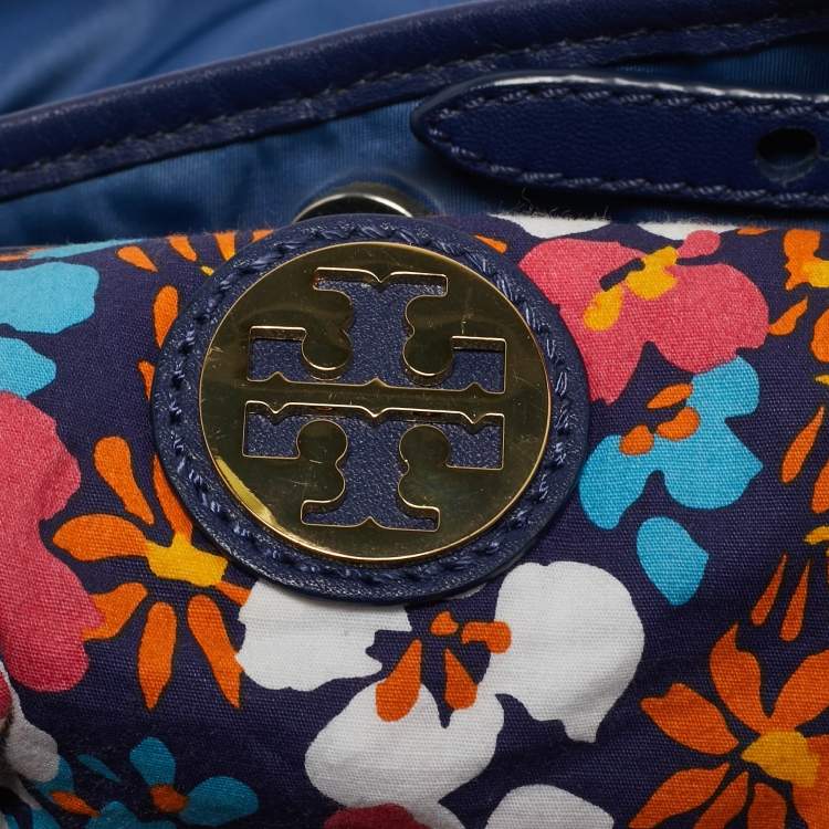 Pre Owned Tory Burch Blue/Multicolor Nylon Logo Tote