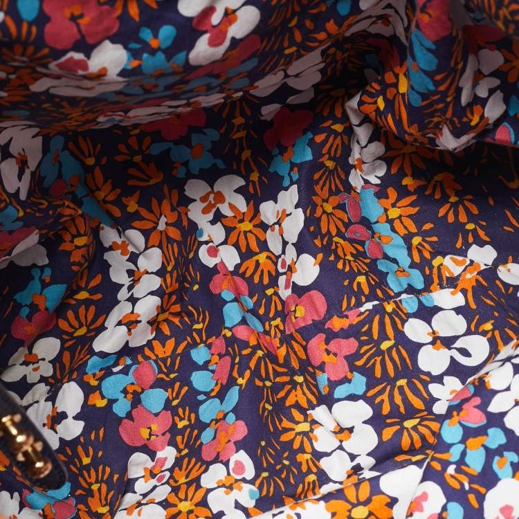 Pre Owned Tory Burch Blue/Multicolor Nylon Logo Tote