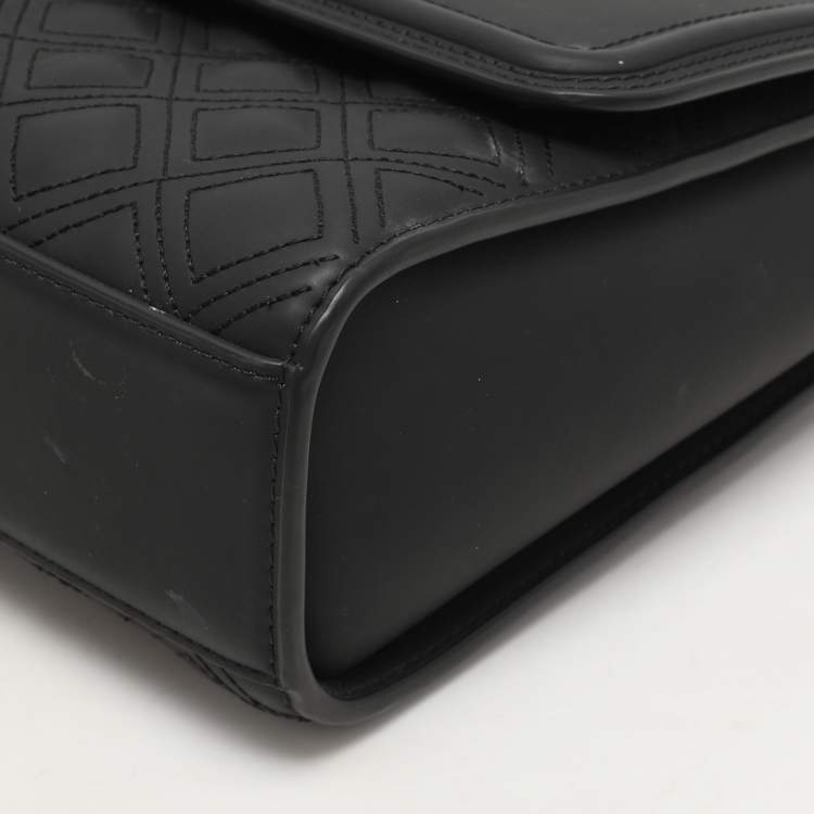 Pre Owned Tory Burch Matte Black Polyurethane Fleming Shoulder Bag