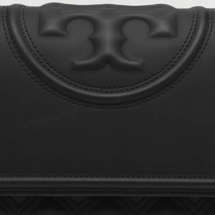 Pre Owned Tory Burch Matte Black Polyurethane Fleming Shoulder Bag