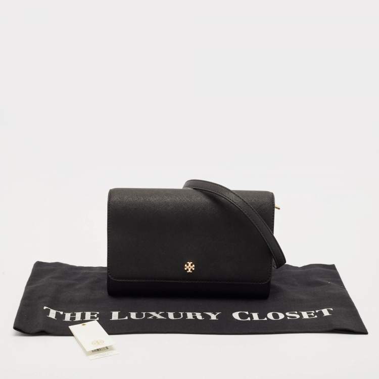 Pre Owned Tory Burch Black Leather Emerson Combo Crossbody Bag
