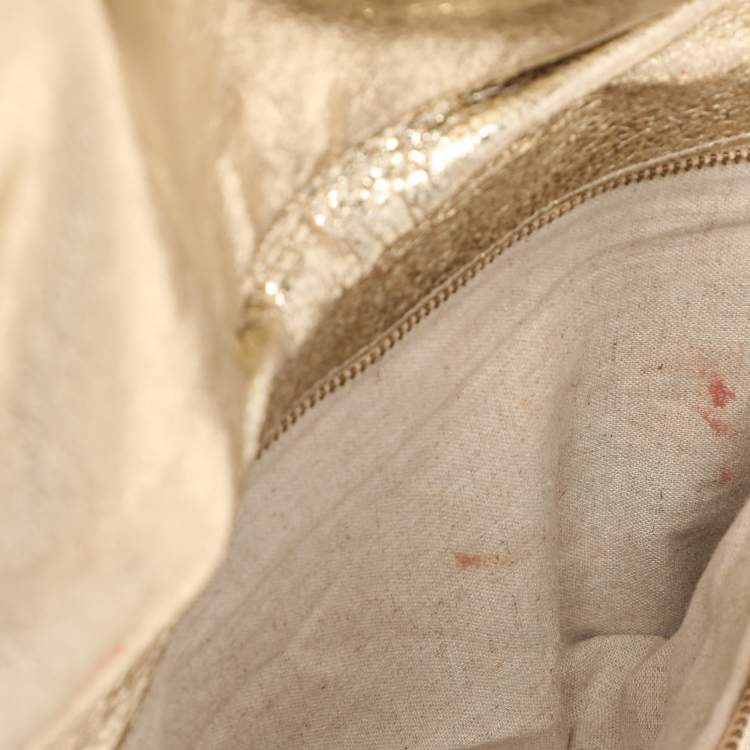 Pre Owned Tory Burch Metallic Gold Leather Reva Shoulder Bag