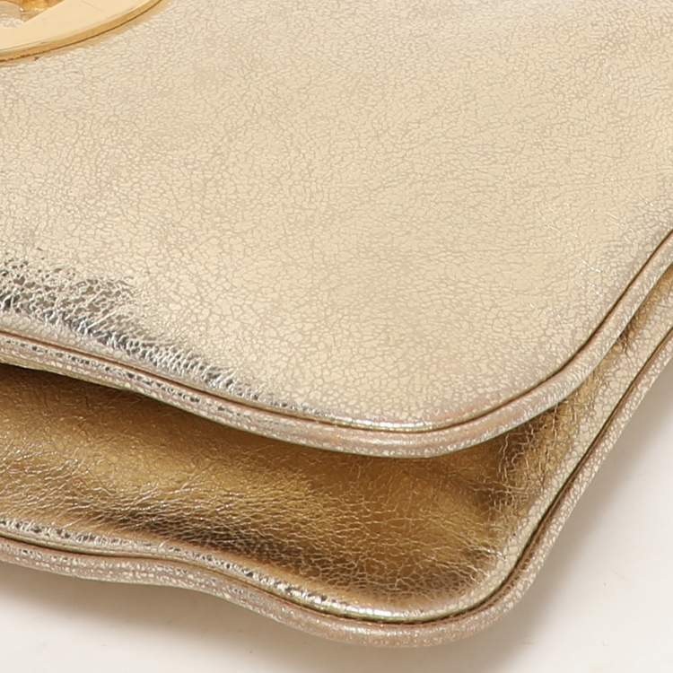 Pre Owned Tory Burch Metallic Gold Leather Reva Shoulder Bag