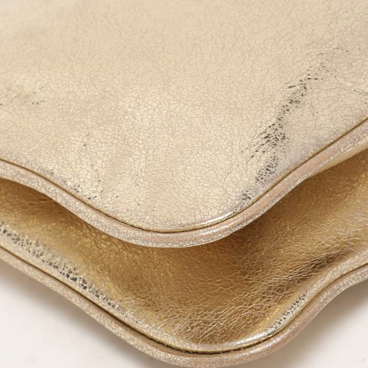 Pre Owned Tory Burch Metallic Gold Leather Reva Shoulder Bag