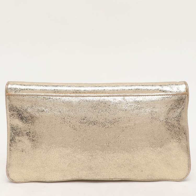 Pre Owned Tory Burch Metallic Gold Leather Reva Shoulder Bag