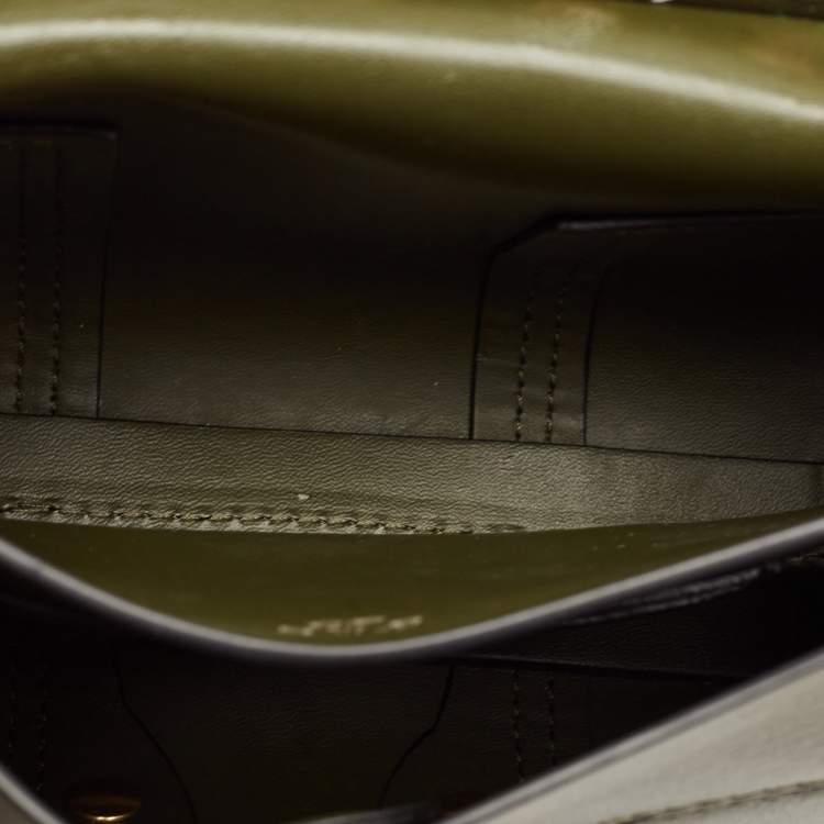Pre Owned Tory Burch Olive Green Leather Mini Studded Block-T Top Handle Bag