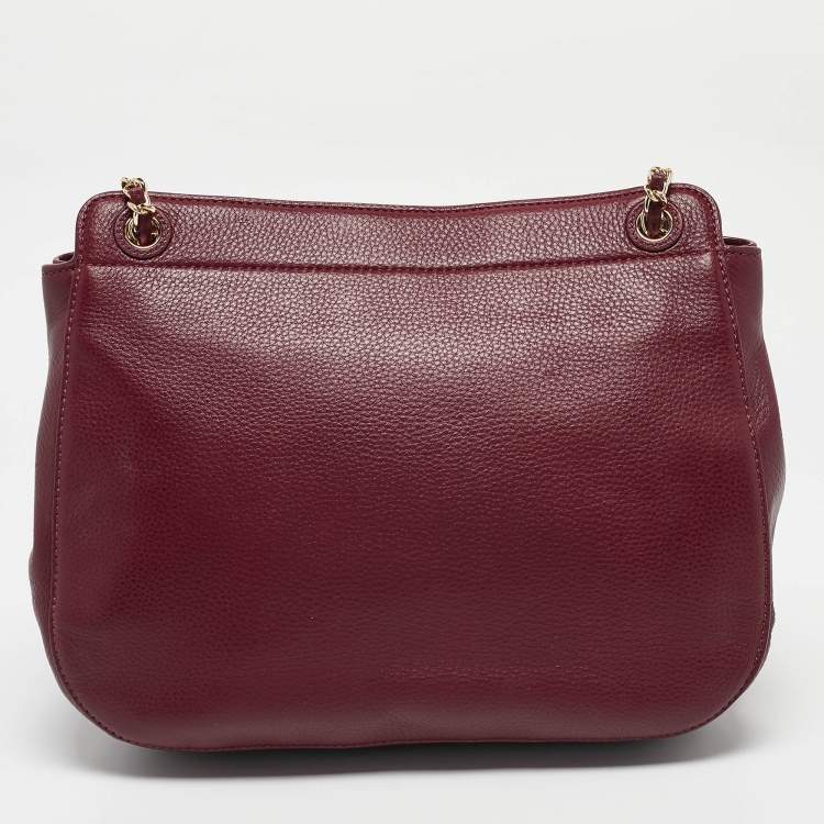 Pre Owned Tory Burch Burgundy Quilted Leather Bryant Flap Shoulder Bag