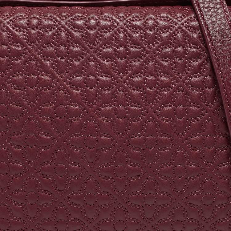 Pre Owned Tory Burch Burgundy Quilted Leather Bryant Flap Shoulder Bag