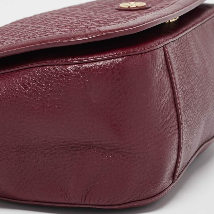 Pre Owned Tory Burch Burgundy Quilted Leather Bryant Flap Shoulder Bag