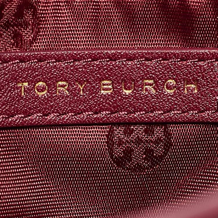 Pre Owned Tory Burch Burgundy Quilted Leather Bryant Flap Shoulder Bag
