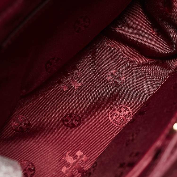 Pre Owned Tory Burch Burgundy Quilted Leather Bryant Flap Shoulder Bag
